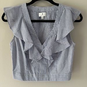 Nordstrom Socialite XS White/Blue Stripe Ruffle Sleeveless Crop Top.